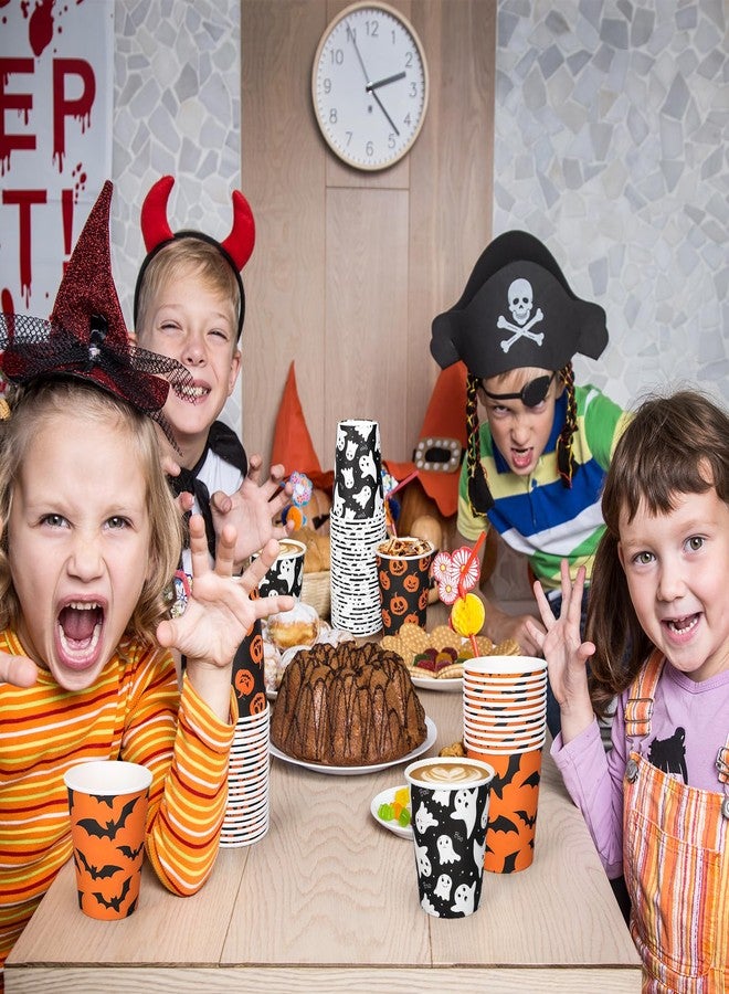 وولاين مجموعة أكواب ورقية للهالوين من والين، 120 قطعة، بتصميمات اليقطين والأشباح والخفافيش، 3 تصميمات، باللونين الأسود والبرتقالي، مثالية لحفلات المشروبات الباردة والساخنة، مستلزمات تزيين الطاولة، سعة 9 أونصة. - Image 4